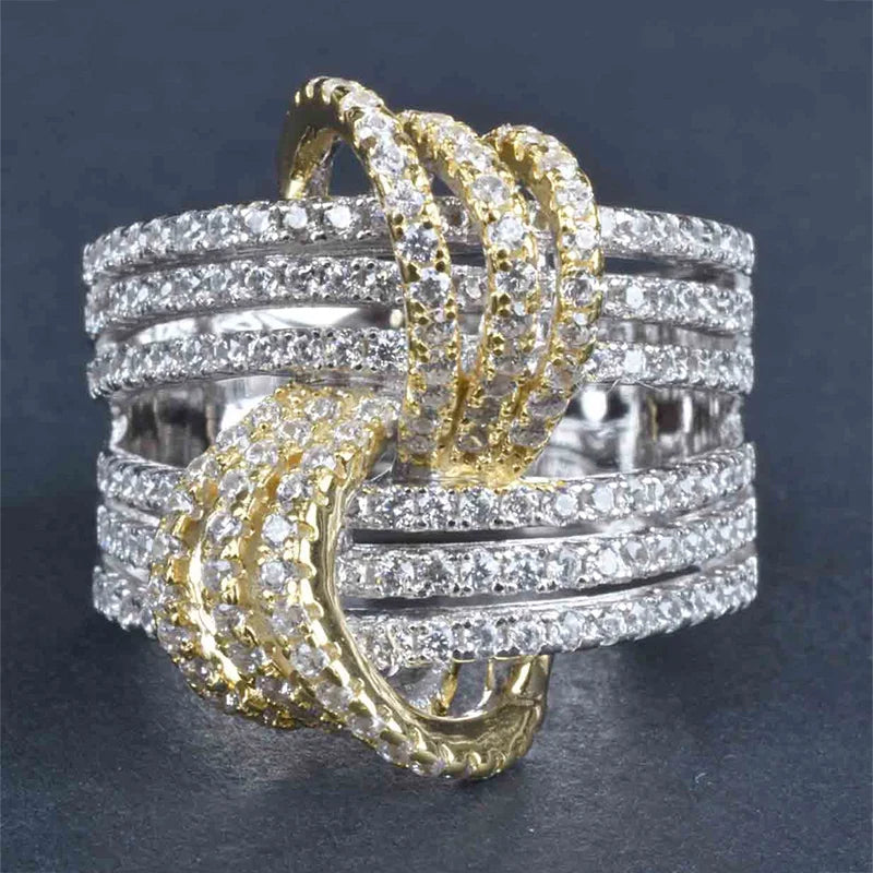 CAOSHI Luxury Cubic Zirconia Gold Color/Silver Color Ring Finger Newly Designed Wedding Accessories for Women Statement Jewelry