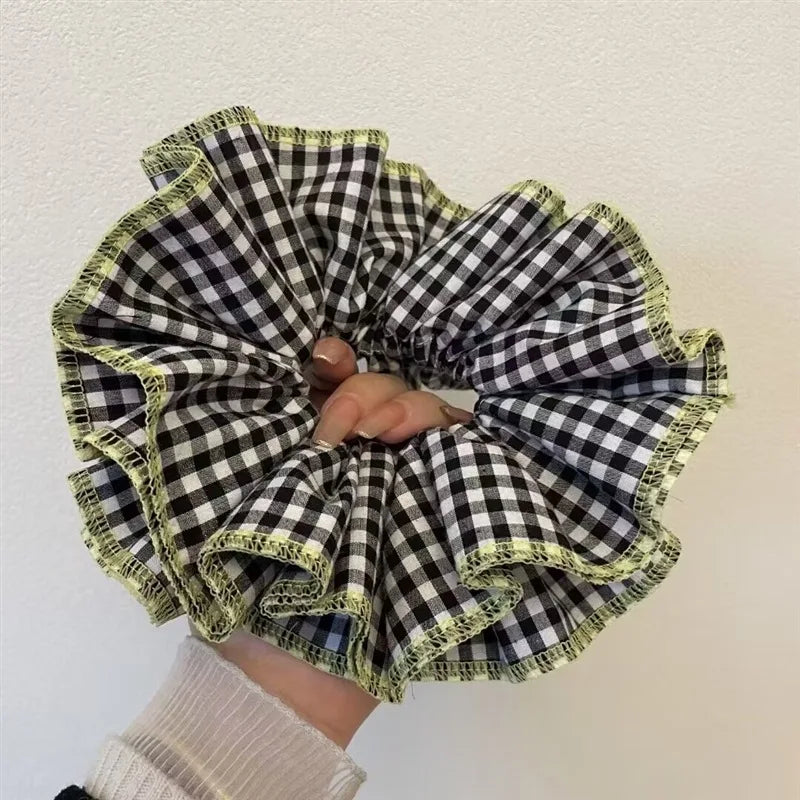 Small Design Hair Scrunchies For Woman Summer Cute Four Layer Plaid Headwear Pure Cotton Edge Extra Large Intestinal Hair Loop