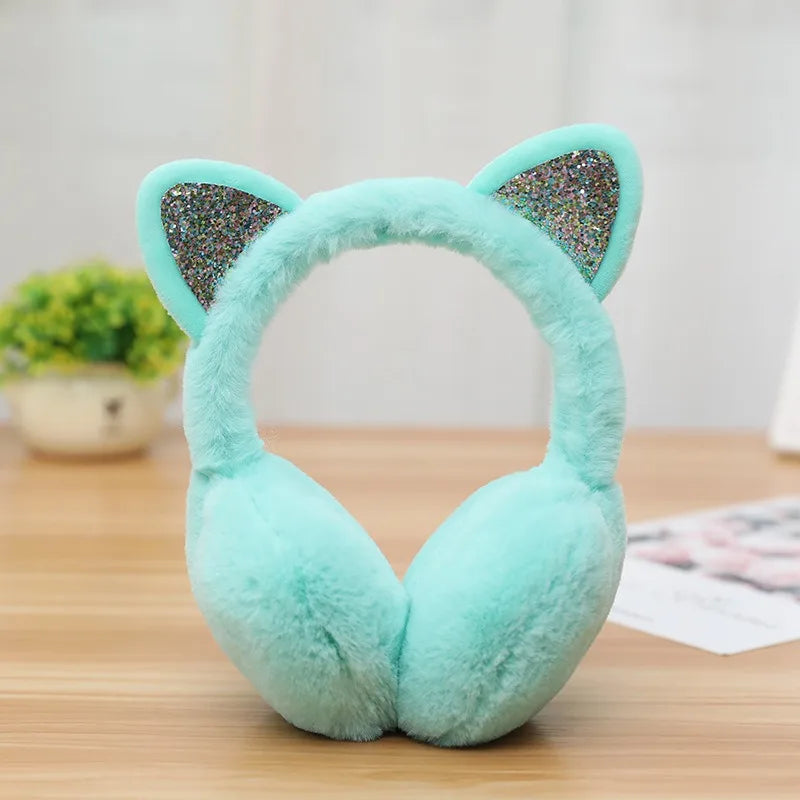 Playful Girls Ear Muffs Cold Protection Warm Hot Lovely Winter Warm Cat Ear Warmers Glitter Ears Plush Earmuffs for Women EZr02