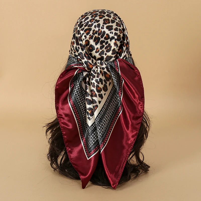 Luxury Brand Silk Satin Square Scarf Women Hijab Bandana Muslim Headscarves Shawl Wrap Ladies Headband Neckerchief Foulard 90cm