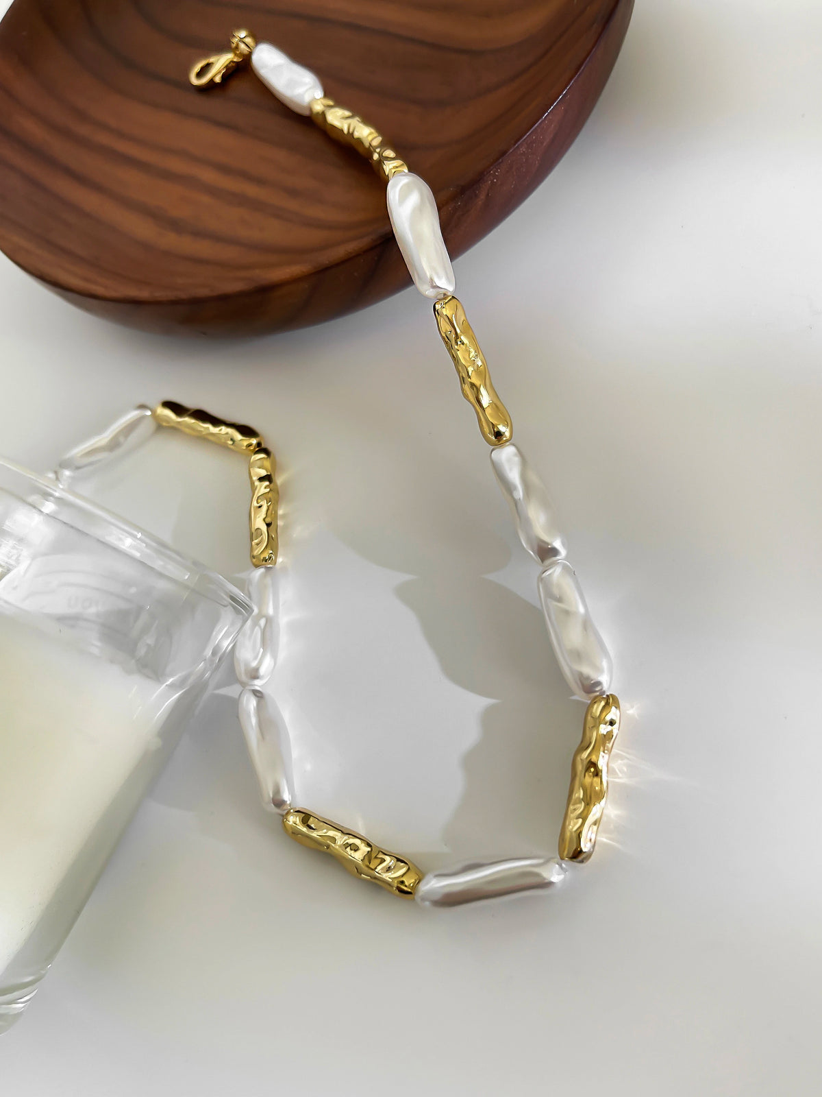 Peri'sbox Vintage Fashion Irregular Imitation Baroque Pearl Metal Copper Necklace for Women Punk Hip-Hop Statement Jewelry Gifts