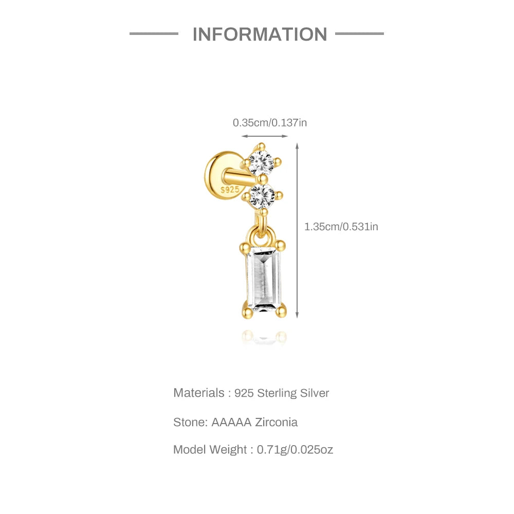 CANNER Pendientes Plata 925 Piercing Stud Earrings For Women Cubic Zirconia 925 Sterling Silver Cartilage Earring Jewerly 1pc