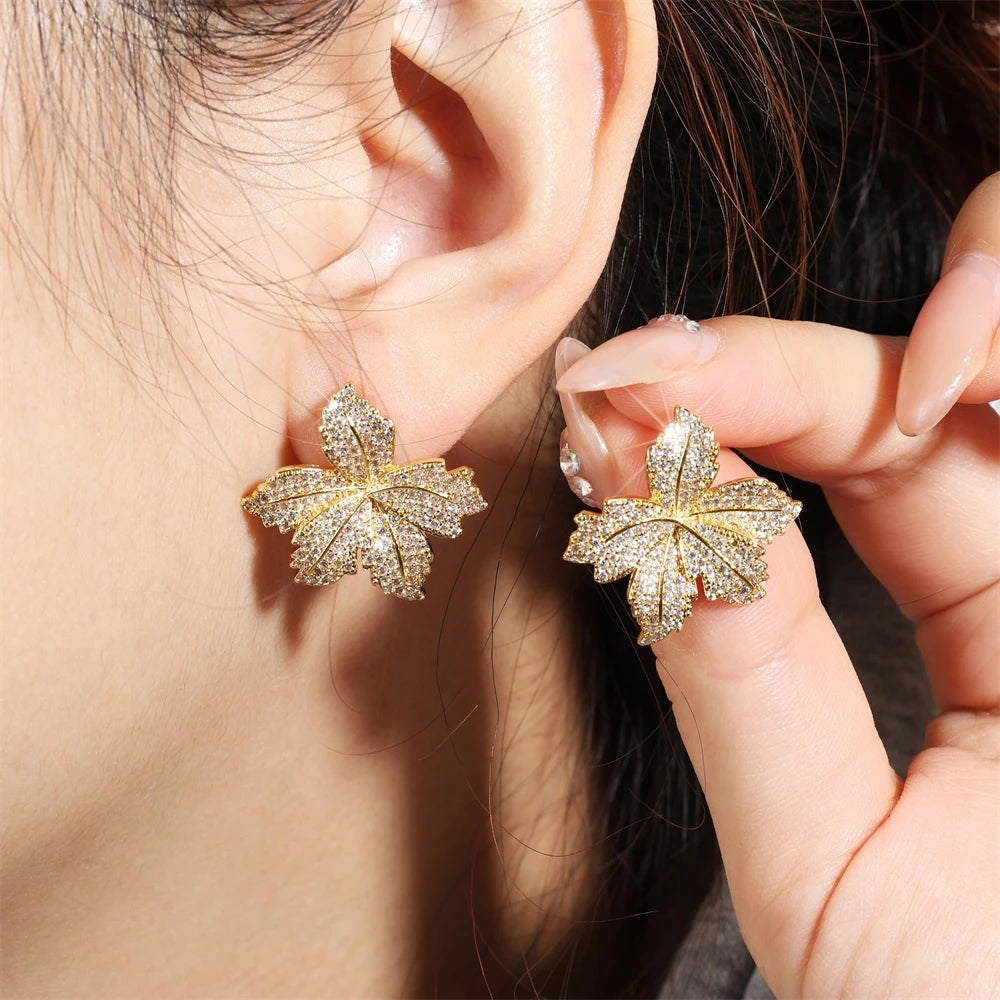 ZAKOL New Sparkling Micropaved Zirconia Leaf Flower Earrings Elegant Luxury Glamor Wedding Party Jewelry For Women
