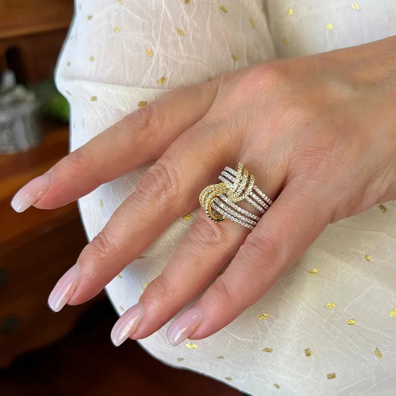 CAOSHI Luxury Cubic Zirconia Gold Color/Silver Color Ring Finger Newly Designed Wedding Accessories for Women Statement Jewelry