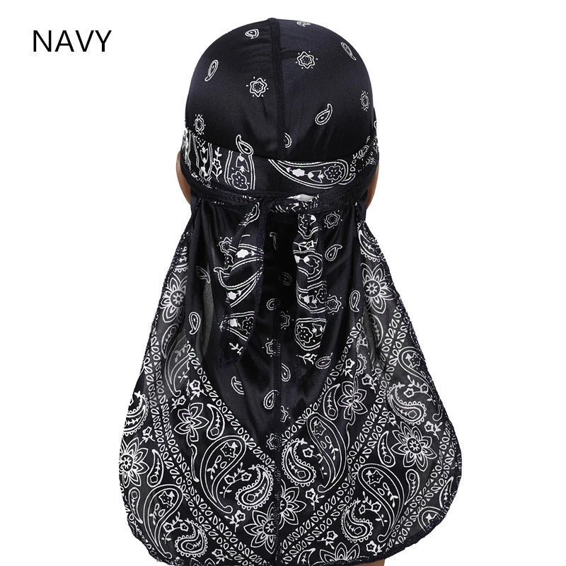 Satin Floral Printed Headband Scarves for Women Hair Accessories Mens Doo Rag Durag Long Tail Cap Bandana Turban Unisex Headwear