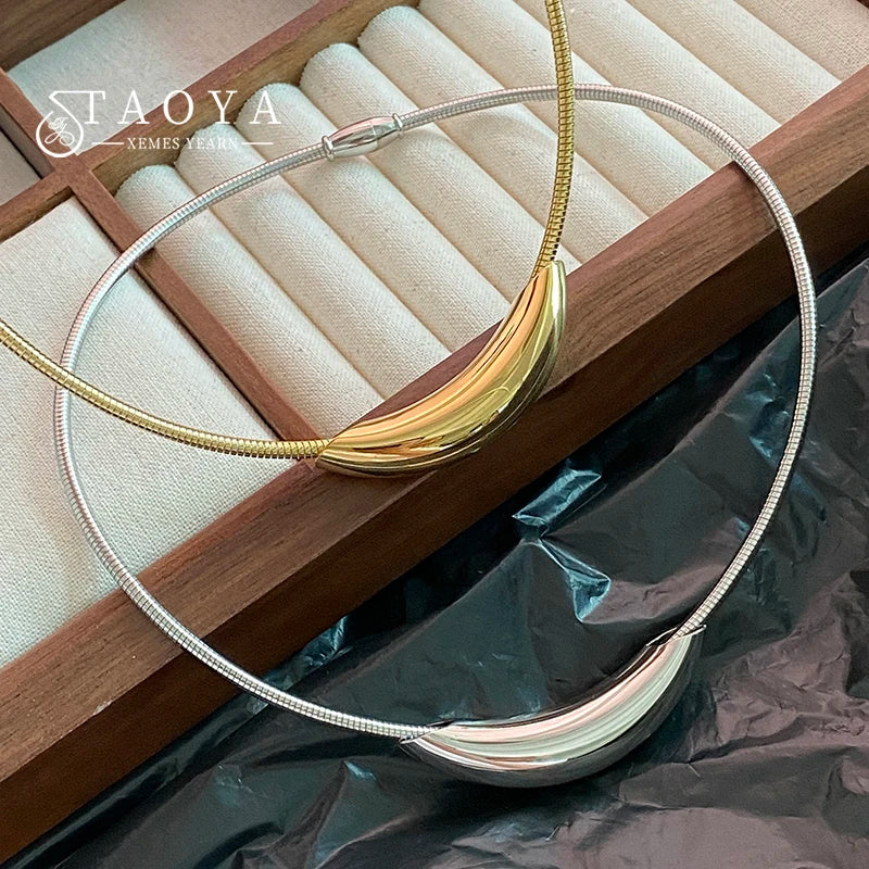 French Retro Design Metal Tube Snake Bone Chain Collar For Women's Exaggerated Stainless Steel Necklace Girls' Colorless Jewelry