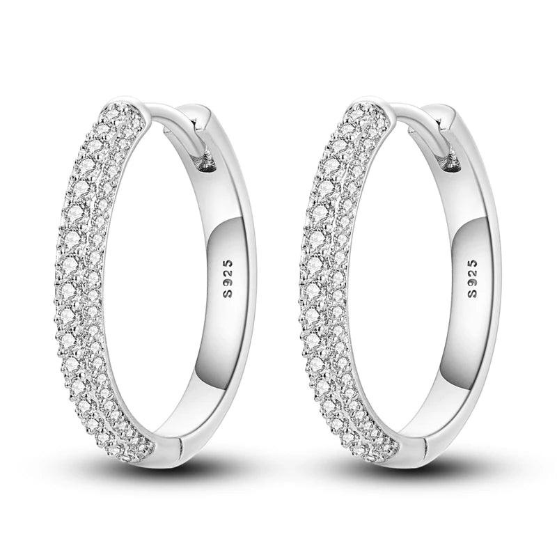 Original 925 Sterling Silver Women Hoop Earrings High Quality Shine Zircon U Shaped Classic Style Earring For Women Jewelry Gift