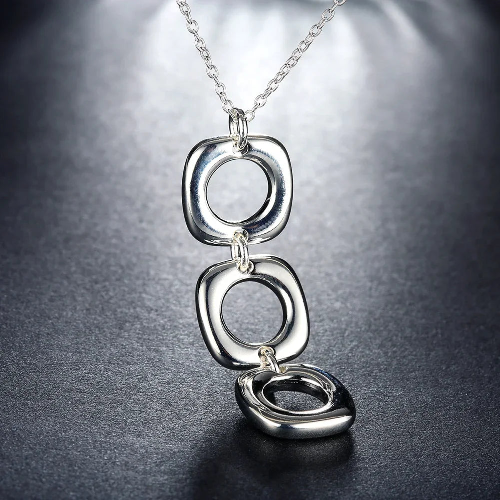 Korean Fashion 925 Sterling Silver Charms Three Square Pendant Necklace For Women Man Gifts Trend Party Streetwear Jewelry