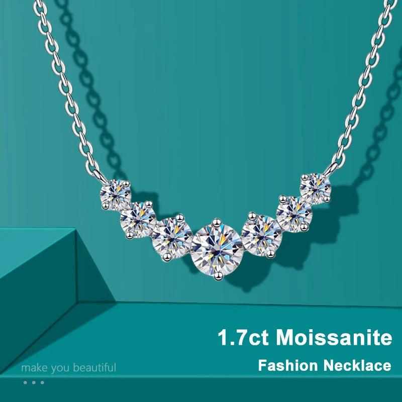ALITREE Moissanite Necklace for Woman Wedding Fine Jewely with Certificates 925 Sterling Sliver Plated 18k White Gold Necklace