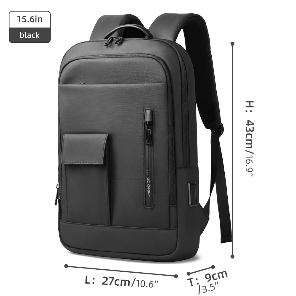 Heroic Knight Slim Backpack for Men Multifunction Work Backpack for 15.6' Laptop Bag Waterproof Business Bag College Bag Male