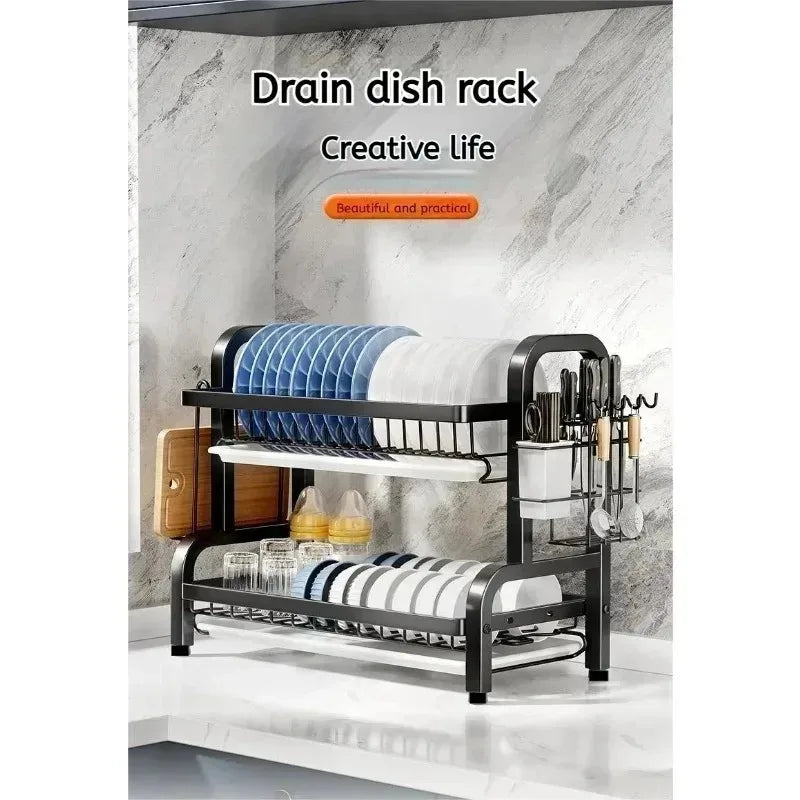 Kitchen dish storage rack, cabinets layered drain rack, tableware, tableware, countertops, sorting storage shelves