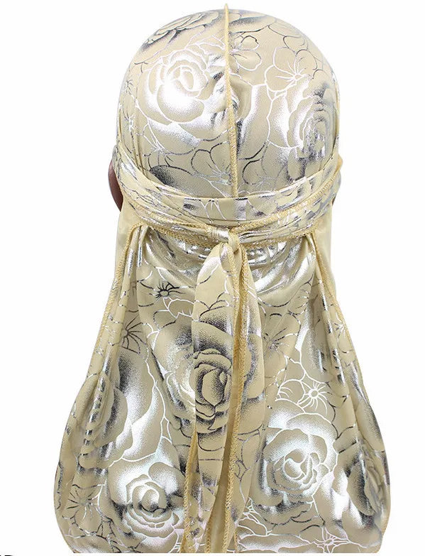 Satin Floral Printed Headband Scarves for Women Hair Accessories Mens Doo Rag Durag Long Tail Cap Bandana Turban Unisex Headwear