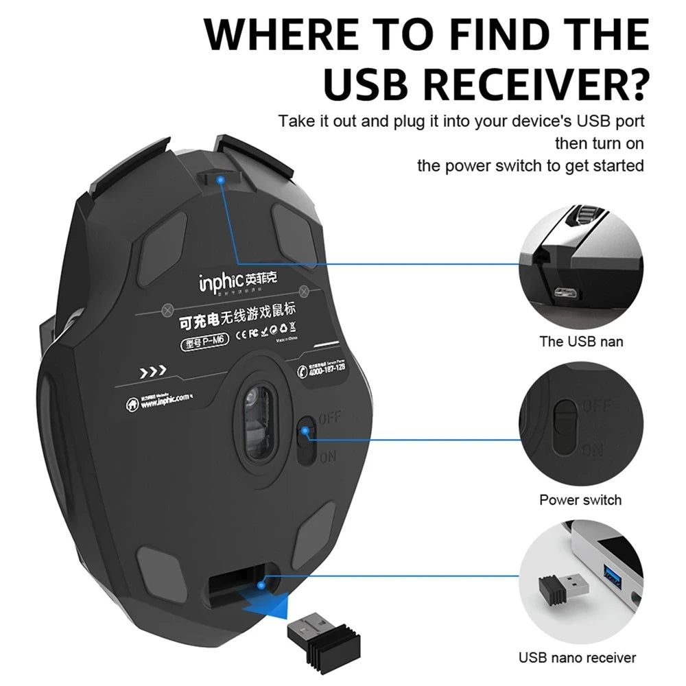 Inphic F1S Rechargeable 2.4G Wireless Mouse Office Mute Ergonomic And Skin-friendly Materials Support PC Laptop Tablet Universal