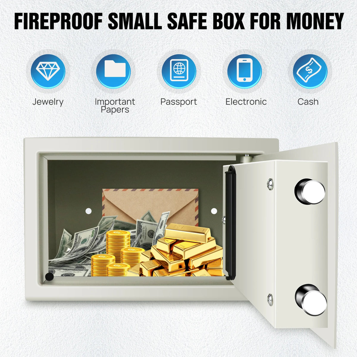 Safe Box Digital Security Steel Case with Electronic Password & Key for Home,Office (4.6/8.5/16L,Black/Grey/White)