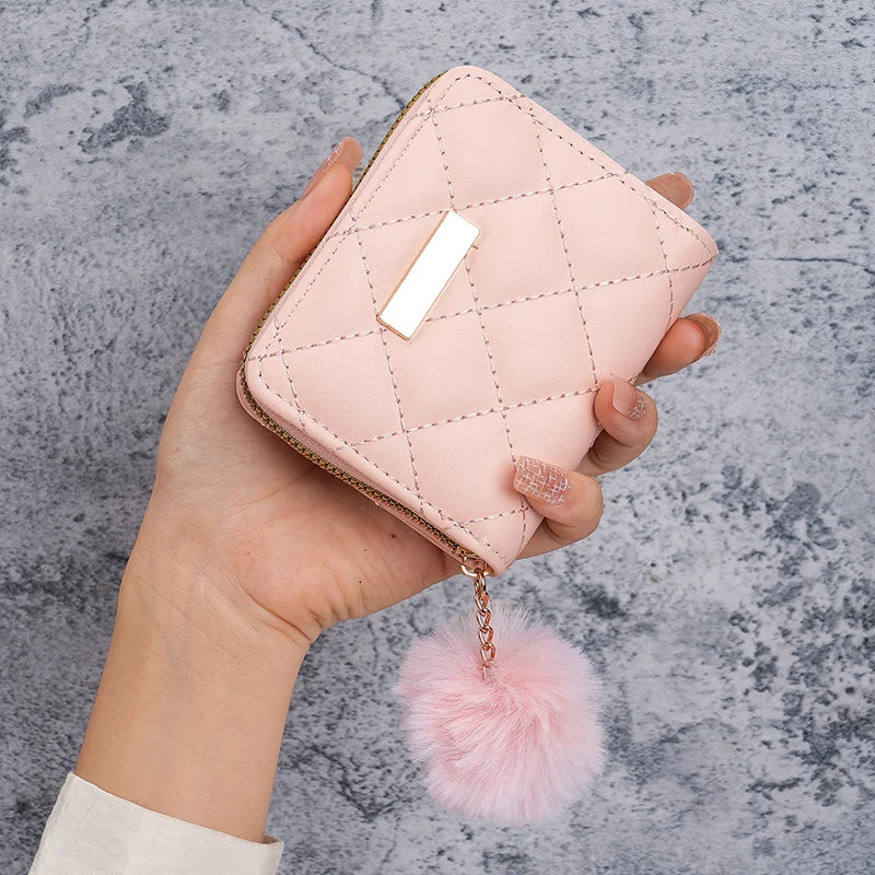 Ladies short purse 2024 new diamond embroidered iron hanging hair ball coin purse card leisure foreign trade package