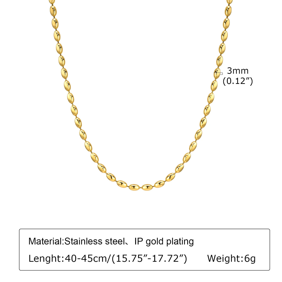 Women's Fashion Rugby Beads Chain Chokers Necklaces, Gold Color Stainless Steel Collar Necklace Gifts Jewelry To Girls Lover