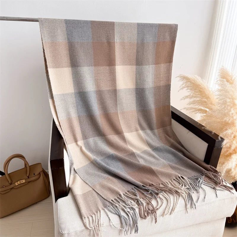 Luxury Brand Plaid Scarf Autumn Winter Women Warm Neckerchief Pashmina Lady Shawls and Wraps Casual Lattice Tassel Scarves