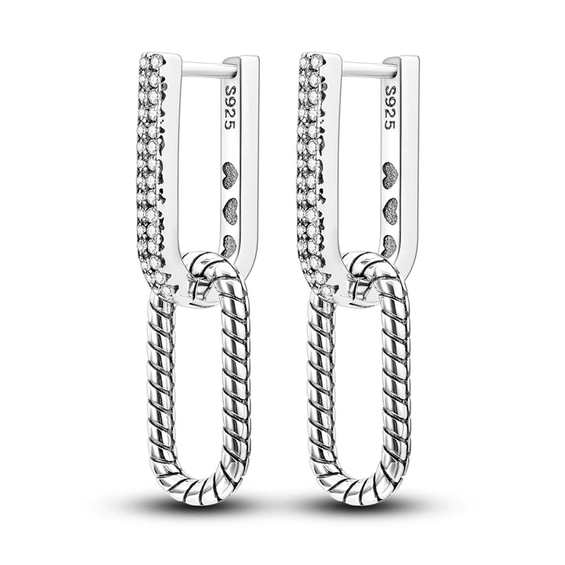 Original 925 Sterling Silver Women Hoop Earrings High Quality Shine Zircon U Shaped Classic Style Earring For Women Jewelry Gift