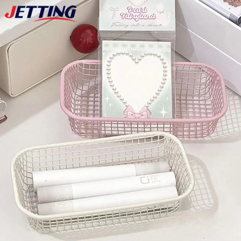 Desktop Storage Basket INS Metal Sundries Organizer Basket Photocard Case Office Stationery Home Supplies Make Up Sorting Holder