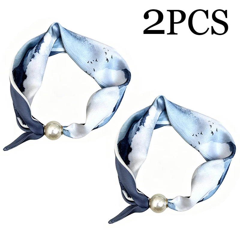 1/2PCS Elegant Pearl Tail Magnetic Clasp Scarf Summer New Versatile Breathable Fashion Artistic Accessory Neck Wrap Scarves
