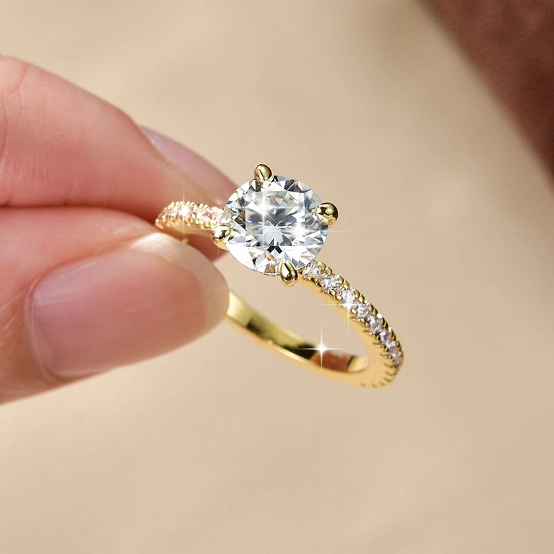 IOGOU Classic 8mm 2.0CT D Moissanite Ring 14k Gold Filled Engagement Wedding Rings for Women Finger Jewelry with GRA Certificate