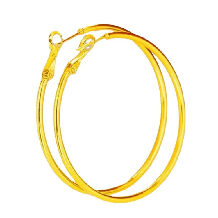 24K Gold AU999 Large Round Hoop Earrings Women's - Premium pure gold, classic versatile design, suitable for commute