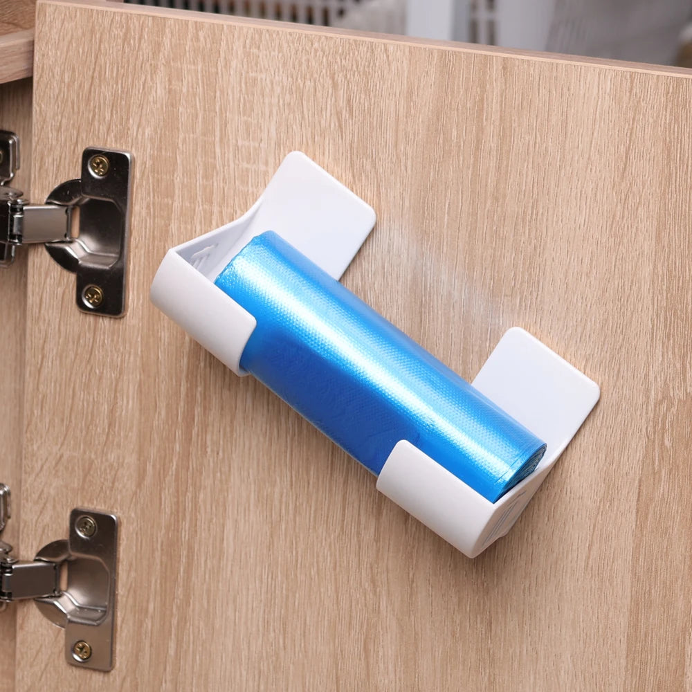 Wall Mounted Trash Bag Holder Plastic Waste Bag Dispenser Rack Self-adhesive Storage Shelf Holder For Kitchen Bathroom Organizer