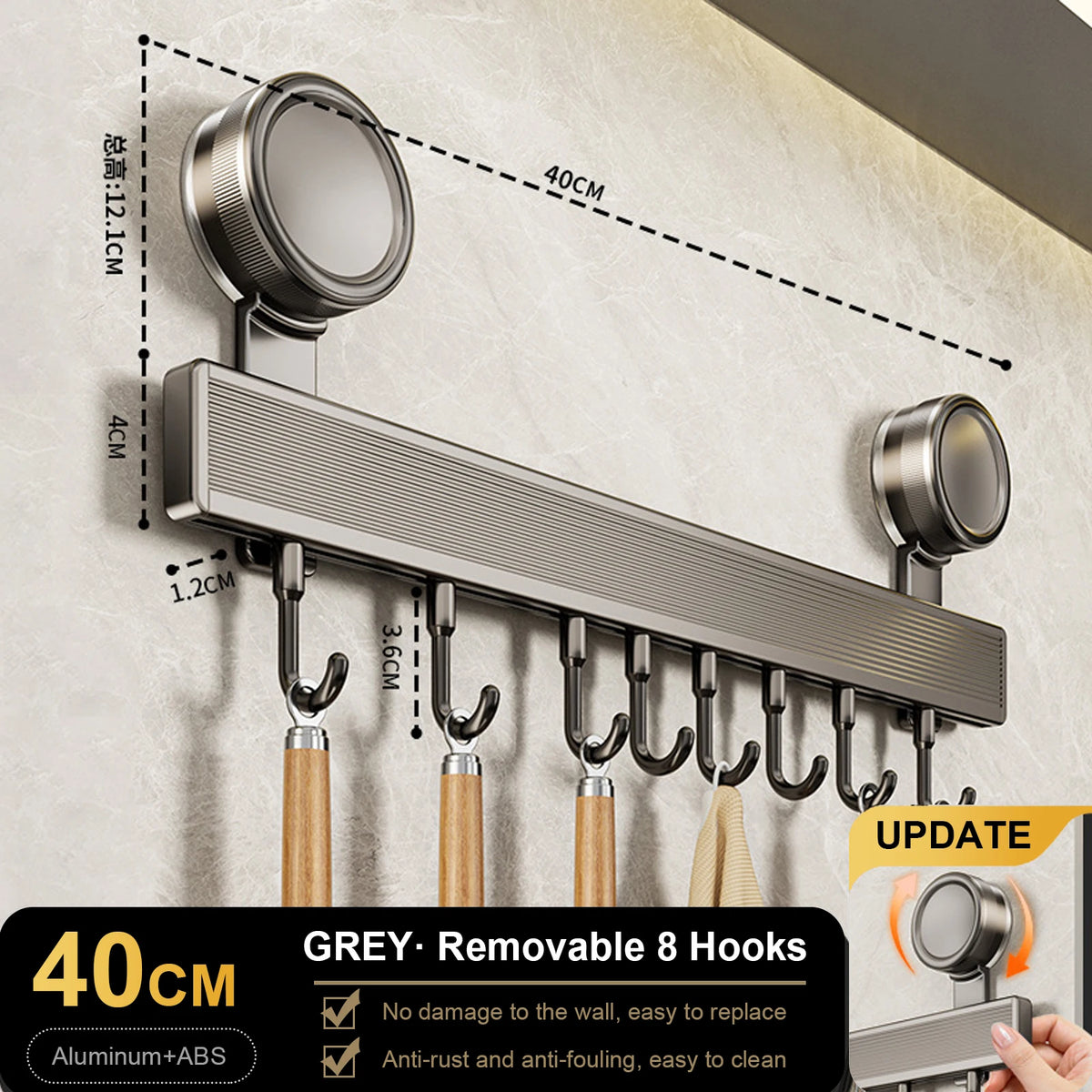 Multi-Purpose Suction Cup Hooks 6/8/10 Aluminum Bathroom Towel Rack Strong Load-Bearing White Grey Kitchen Storage Hook