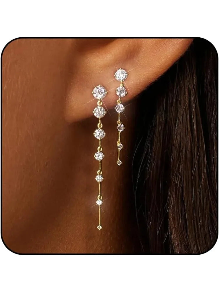 Women 14K Gold Plated Dangle Earrings Dainty CZ Non Tarnish Long Dangling Wedding Bridesmaid Hoop Earring Jewelry Christmas Gift