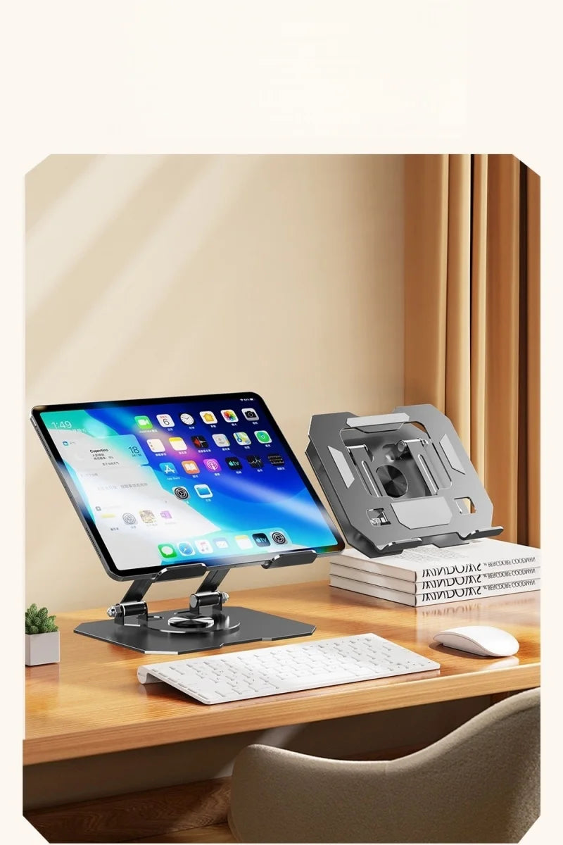 All-Metal Foldable 360° Rotatable Desktop Stand for Tablet & Phone, Hollow-Out Heat Dissipation Tablet Support Bracket