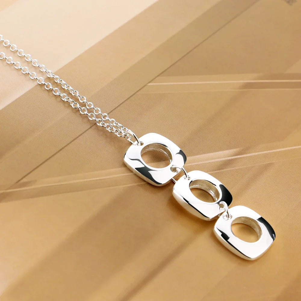 Korean Fashion 925 Sterling Silver Charms Three Square Pendant Necklace For Women Man Gifts Trend Party Streetwear Jewelry