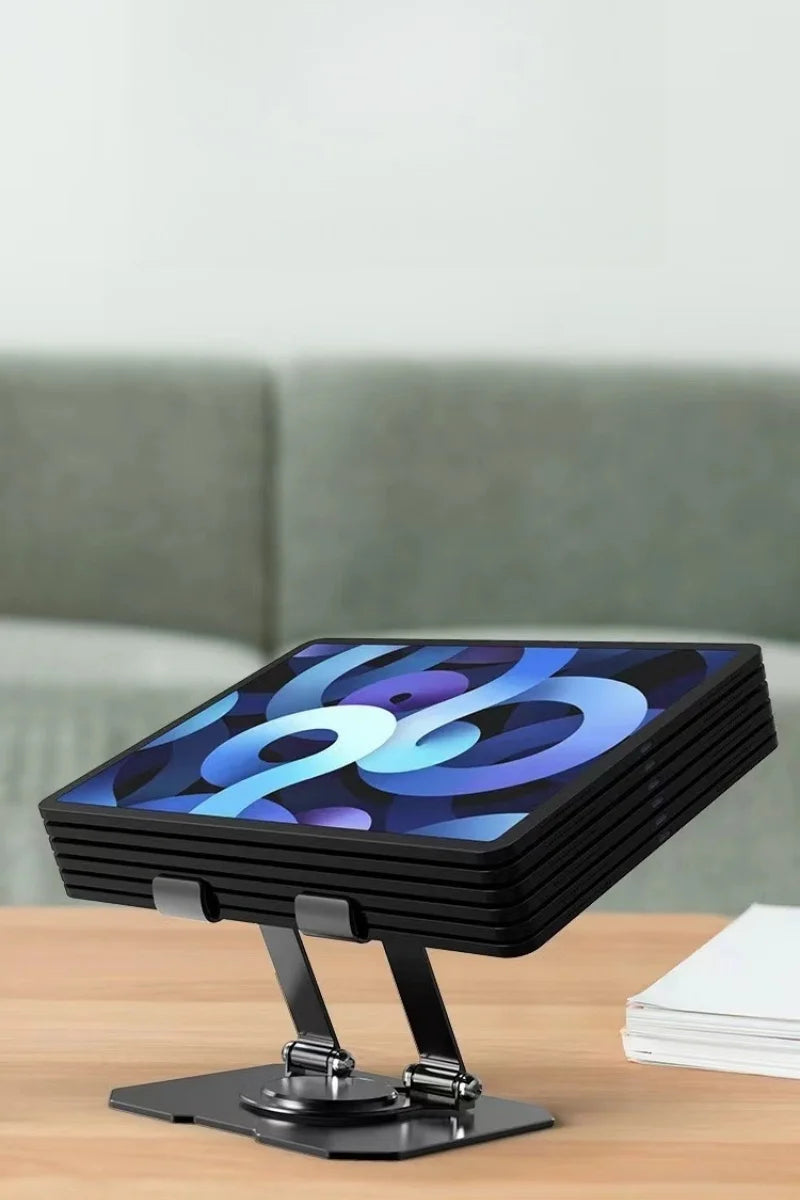 All-Metal Foldable 360° Rotatable Desktop Stand for Tablet & Phone, Hollow-Out Heat Dissipation Tablet Support Bracket
