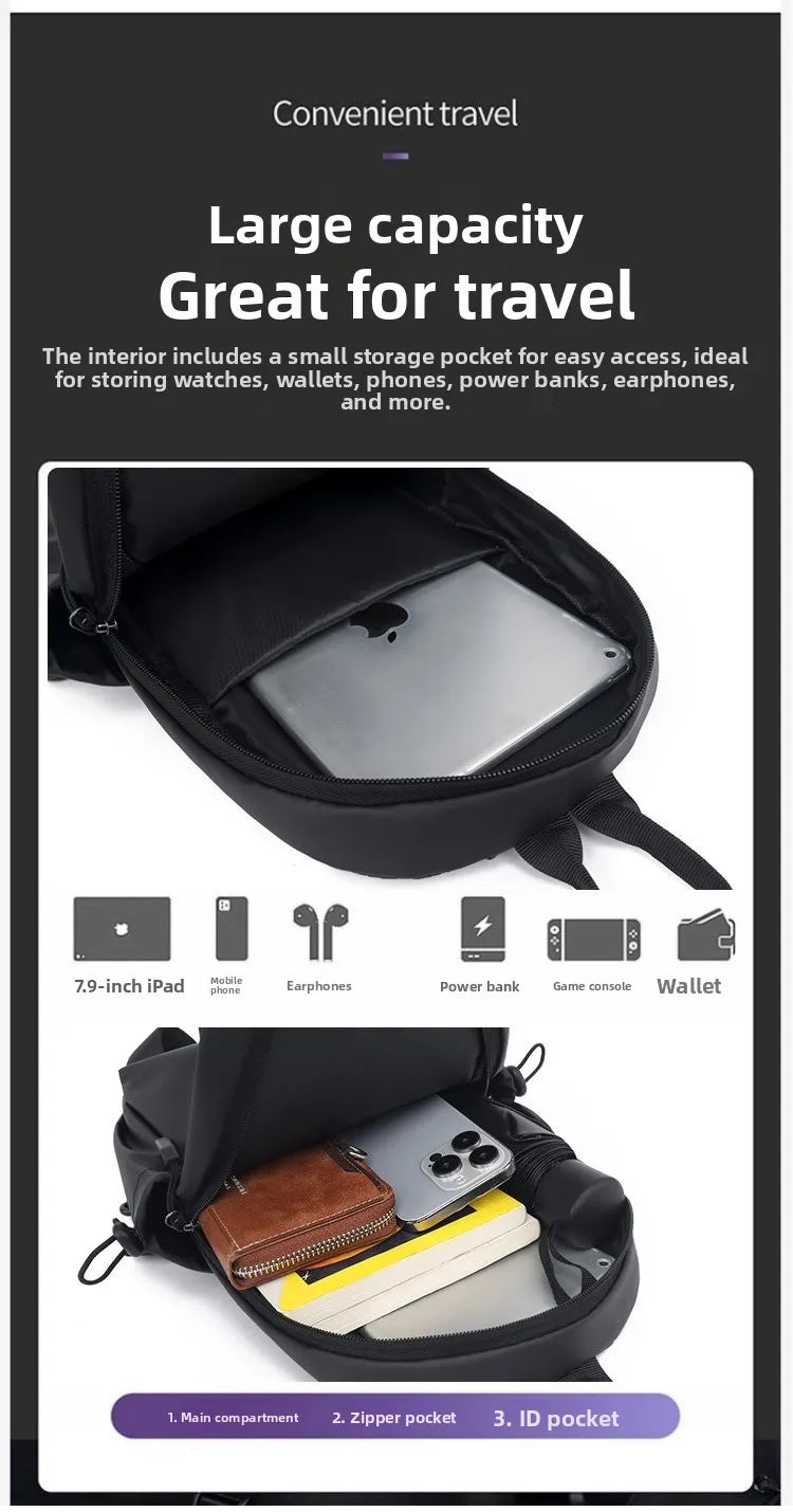 Large Capacity Fashion Waterproof Men's Crossbody Bag Casual Travel Leisure Ladies Single Shoulder Slant Bag Chest Bag