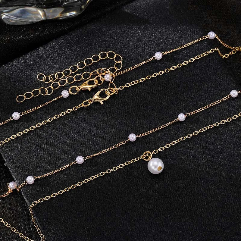 2026 New Fashion Gold Color Pearl Choker Necklace For Women Girl Simple Double Layer Neck Chain Necklace Jewelry Gift