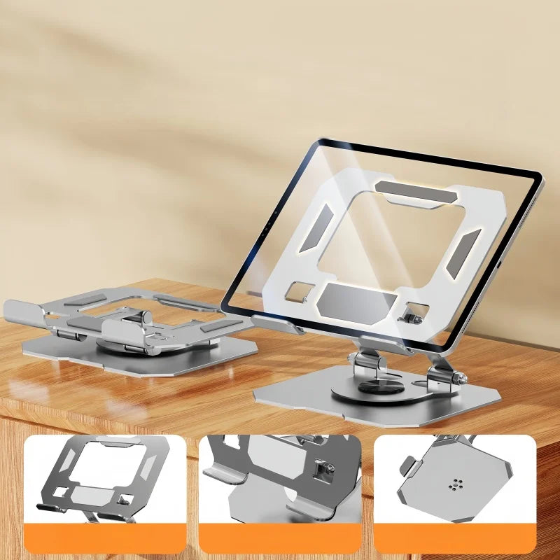 All-Metal Foldable 360° Rotatable Desktop Stand for Tablet & Phone, Hollow-Out Heat Dissipation Tablet Support Bracket