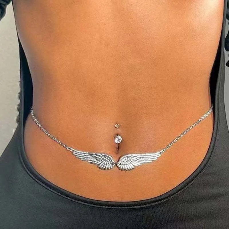 Gothic Angel Wings Waist Chain Sexy Gold Belly Wing Waist Body Chains Angel Wing Body Chain Adjustable Bikini Body Summer Beach