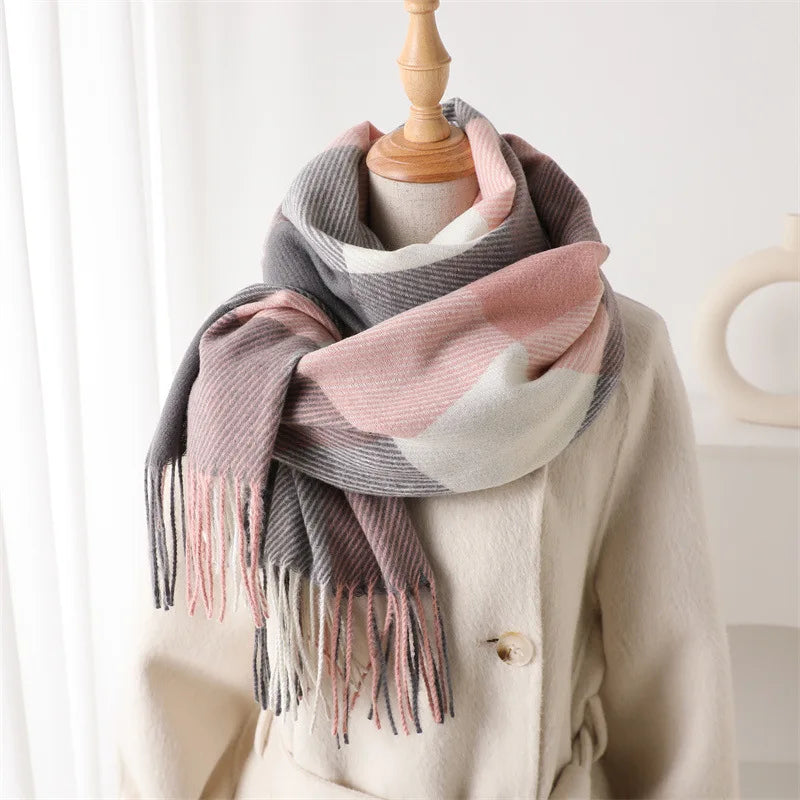 Luxury Brand Plaid Scarf Autumn Winter Women Warm Neckerchief Pashmina Lady Shawls and Wraps Casual Lattice Tassel Scarves