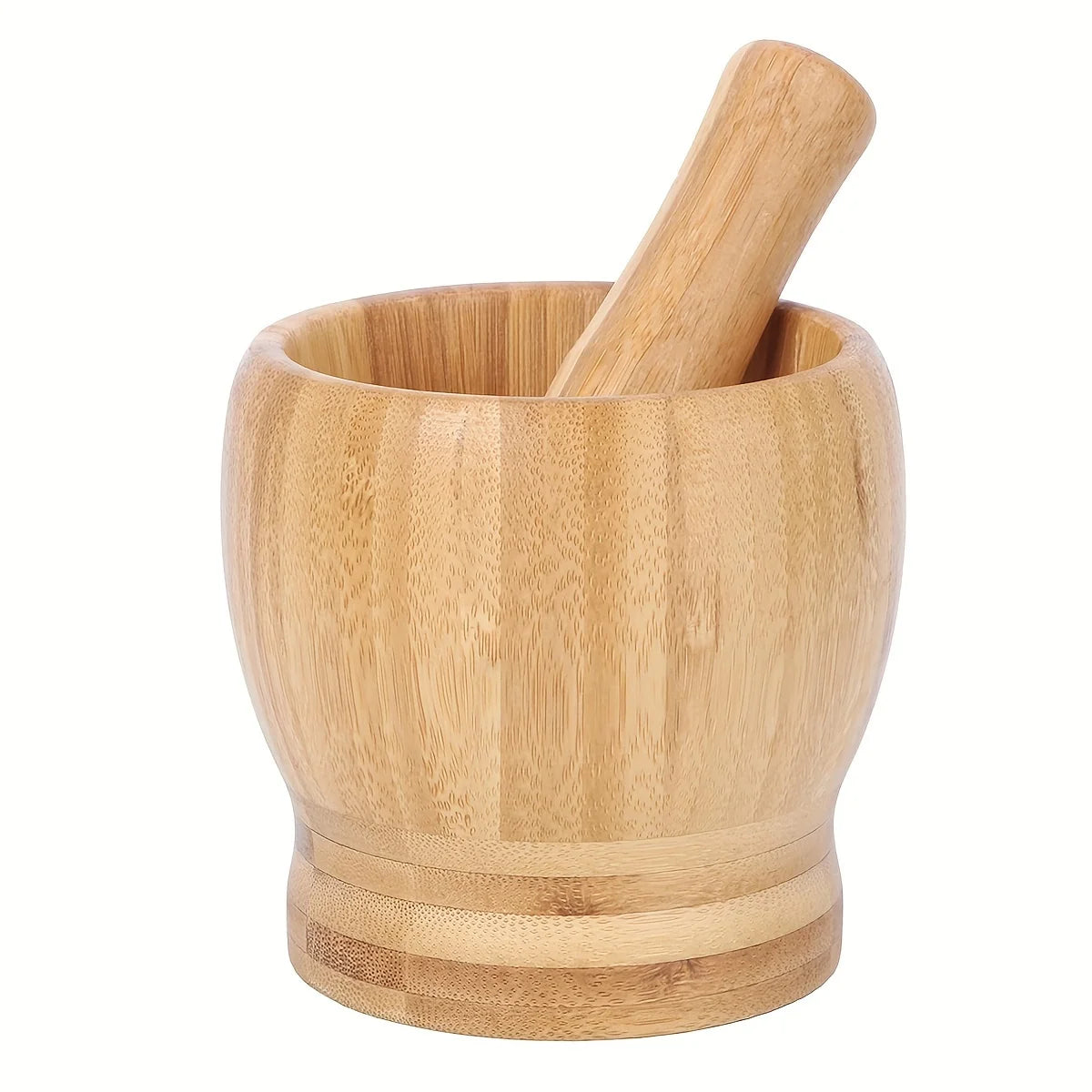 Leeseph Bamboo Mortar and Pestle Set, Garlic Grinder, Herb Spice Masher, Seasoning Crusher, Kitchen Tool for Mash Spices Pepper