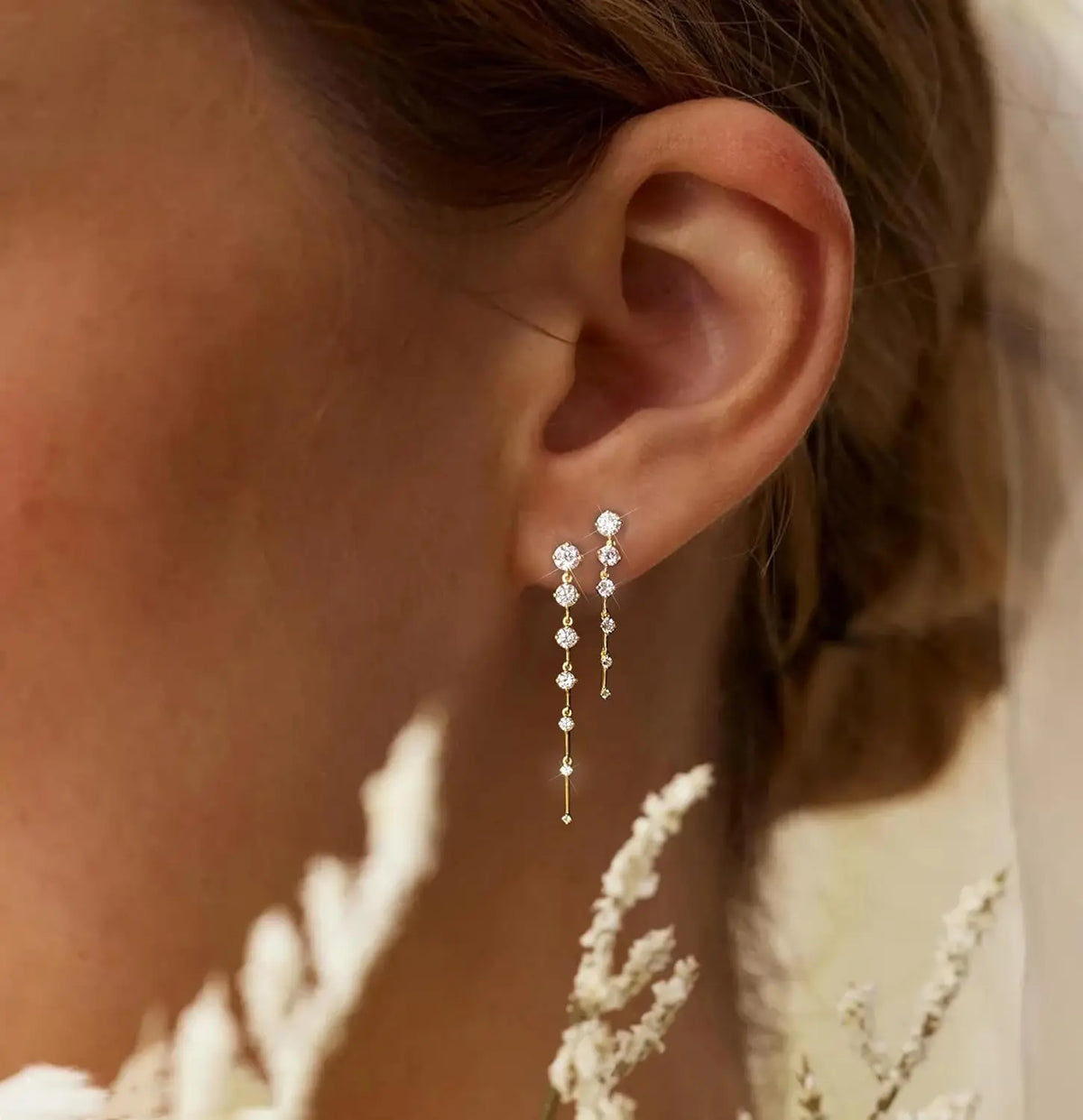 Women 14K Gold Plated Dangle Earrings Dainty CZ Non Tarnish Long Dangling Wedding Bridesmaid Hoop Earring Jewelry Christmas Gift