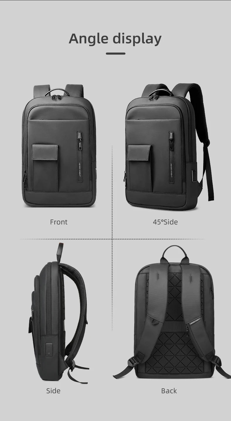 Heroic Knight Slim Backpack for Men Multifunction Work Backpack for 15.6' Laptop Bag Waterproof Business Bag College Bag Male