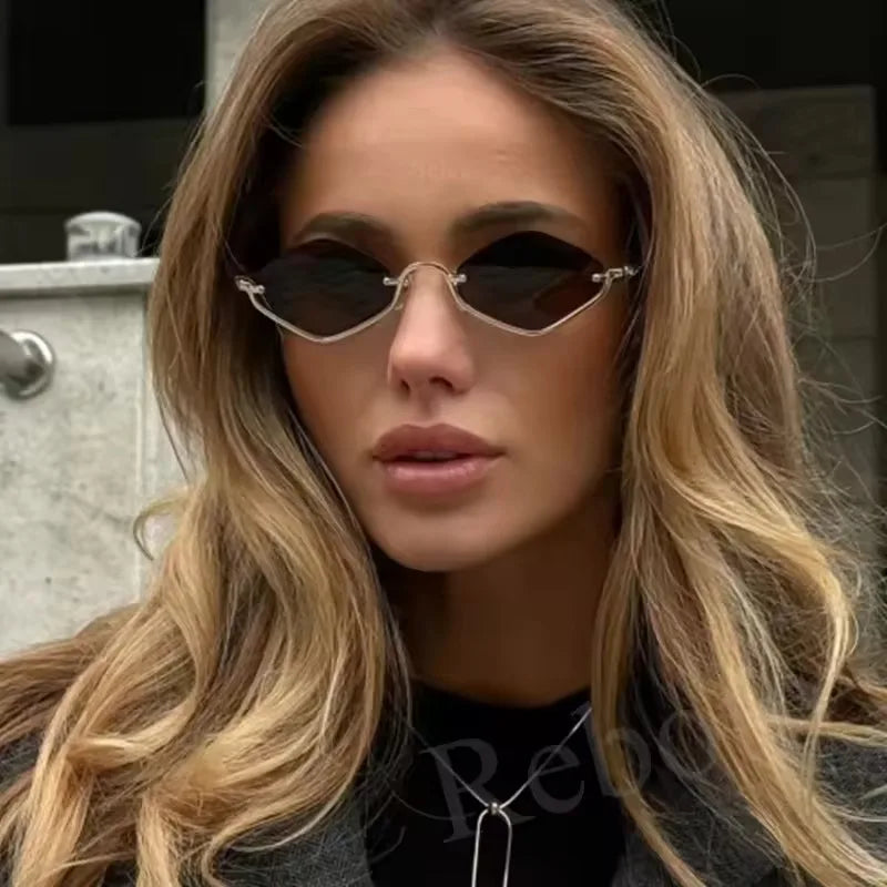 Fashion Small Polygonal Sunglasses Women Luxury Brand Metal Half Frame Sun Glasses Ladies Hipster Sexy Cat Eye Shades Vintage