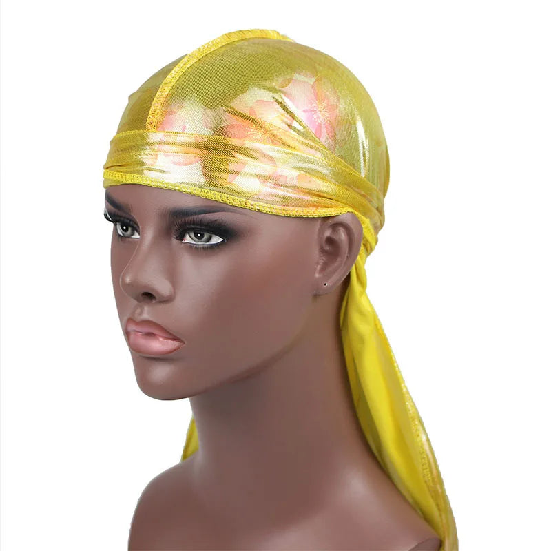 Satin Floral Printed Headband Scarves for Women Hair Accessories Mens Doo Rag Durag Long Tail Cap Bandana Turban Unisex Headwear