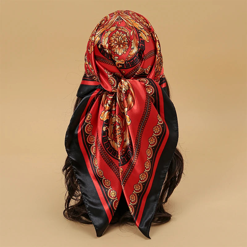 Luxury Brand Silk Satin Square Scarf Women Hijab Bandana Muslim Headscarves Shawl Wrap Ladies Headband Neckerchief Foulard 90cm