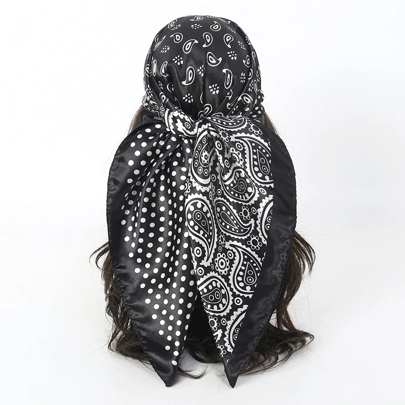 Luxury Brand Silk Satin Square Scarf Women Hijab Bandana Muslim Headscarves Shawl Wrap Ladies Headband Neckerchief Foulard 90cm