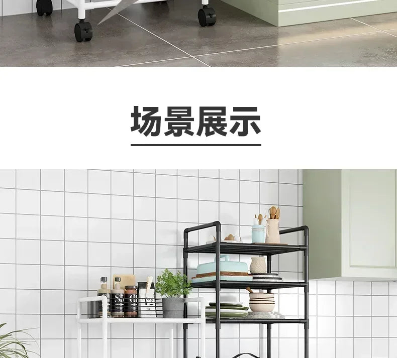 Kitchen mobile storage cart, multi-layer floor rack, dish refrigerator organizer refrigerator organizer