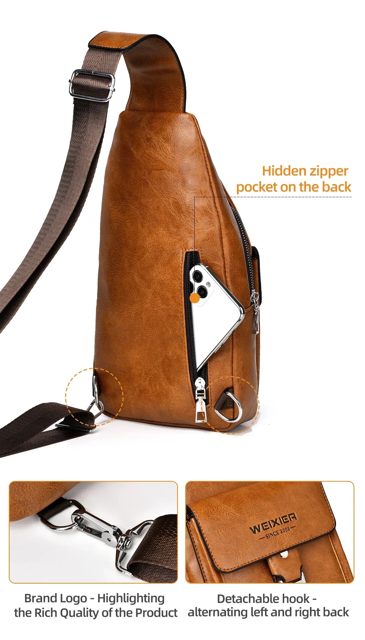 2026 New Men's Bag High Quality PU Leather Men's Chest Bag Simple Waterproof Single Shoulder Crossbody Bags Messenger Bag Gift