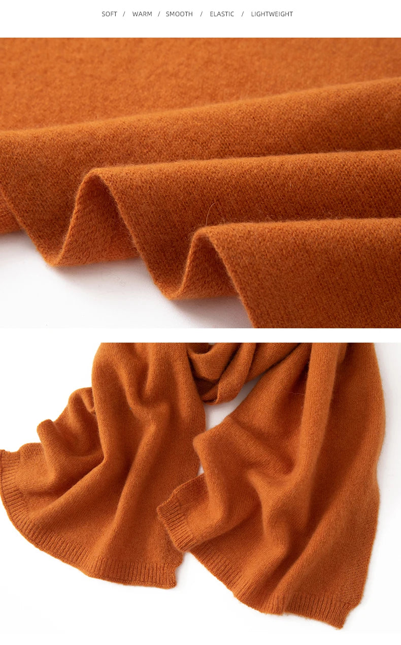 Soft 100% Cashmere Scarf for Autumn and Winter, Women's Knitted Warm Neck Protection Scarf 160*25CM