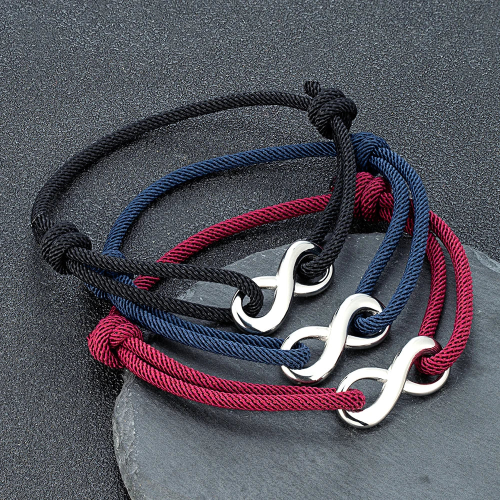 MKENDN Minimalist Stainless Steel Infinity Bracelet for Men Women Adjustable Rope Bracelet Couple Friendship Jewelry Gifts