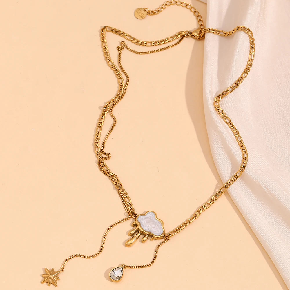Glossisland | Double Layers Cloud Tassel Zircon Necklace Stainless Steel Waterproof Jewelry Trendy Dainty Chic Necklace