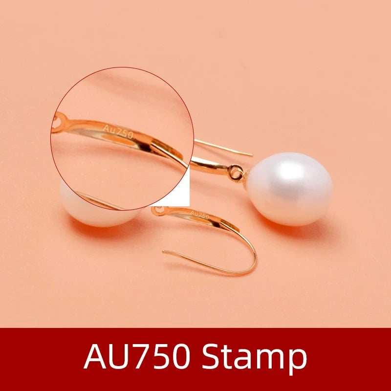 NYMPH Real 18K Gold Stud Earrings Natural freshwater Pearl AU750 Fine Jewelry Anniversary Gift For Women E235-1